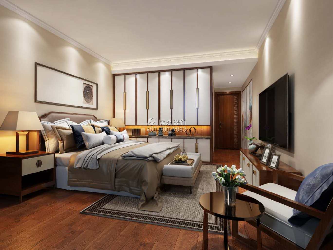 华发峰景湾168平方米中式风格平层户型卧室装修效果图
