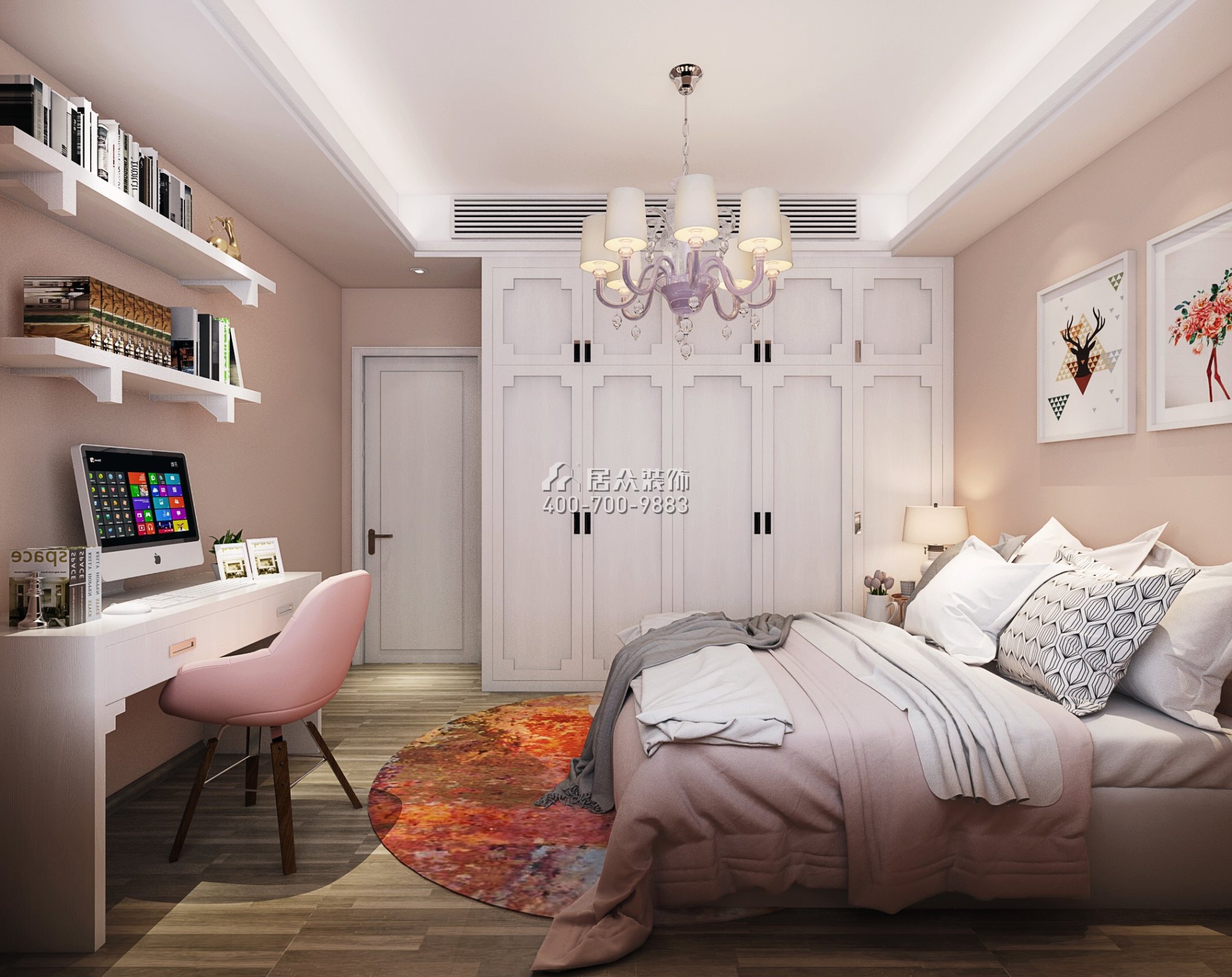 恒大华府140平方米中式风格平层户型卧室装修效果图