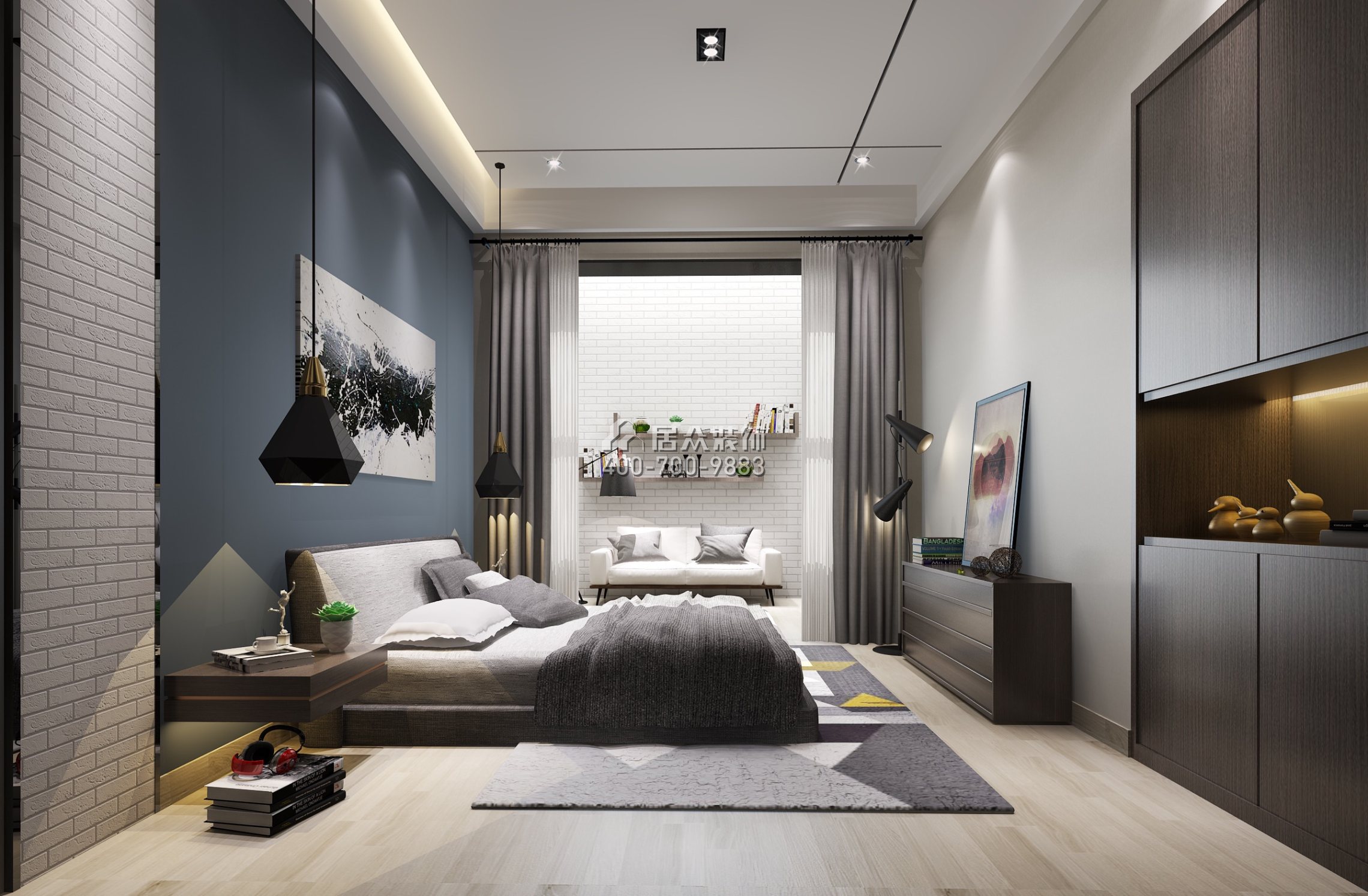 山水芳鄰240平方米現代簡約風格復式戶型臥室裝修效果圖