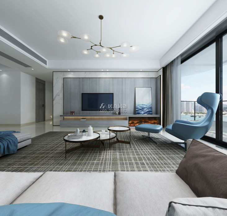 湘江一號200平方米現代簡約風格平層戶型客廳裝修效果圖
