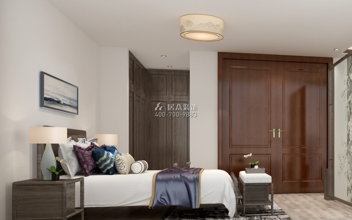 万科棠樾600平方米中式风格别墅户型卧室装修效果图