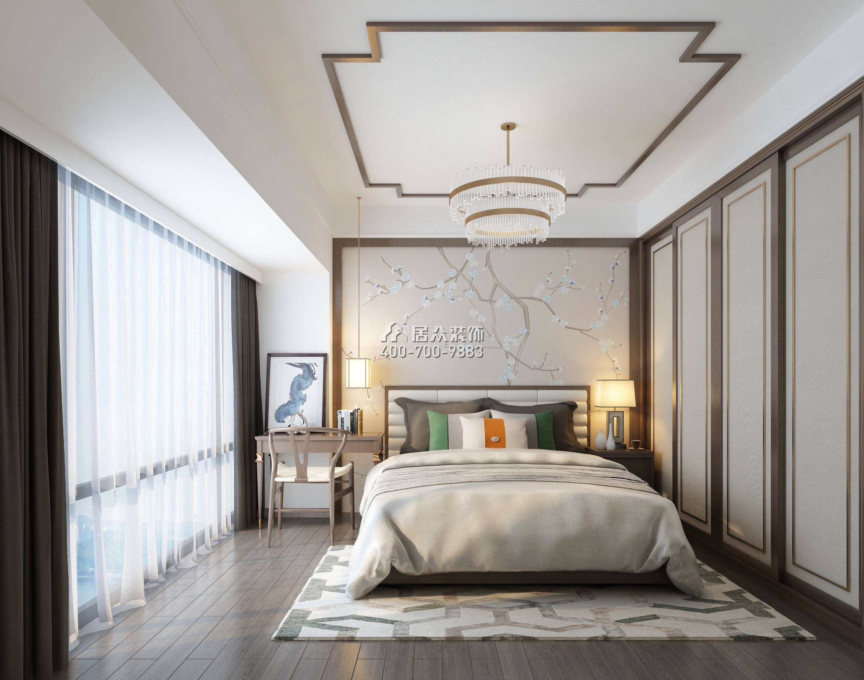 平吉上苑二期98平方米中式风格平层户型卧室装修效果图