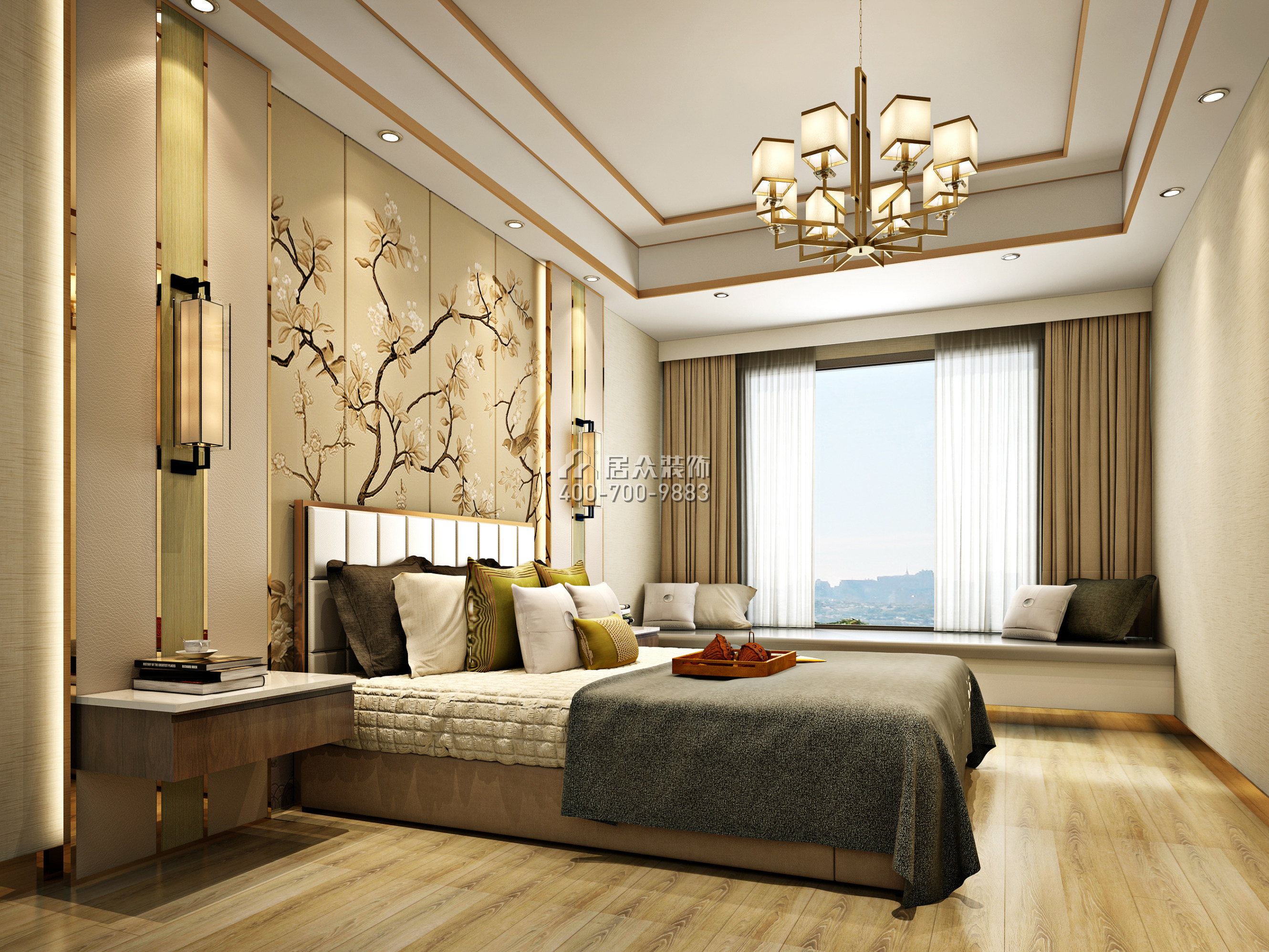 华润城润府160平方米中式风格平层户型卧室装修效果图