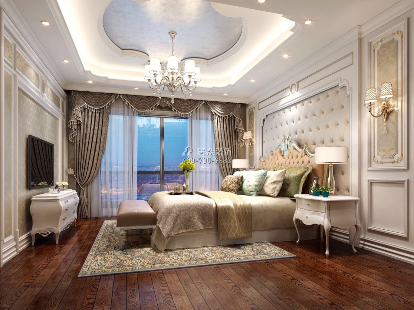 帝庭山490平方米欧式风格别墅户型卧室装修效果图
