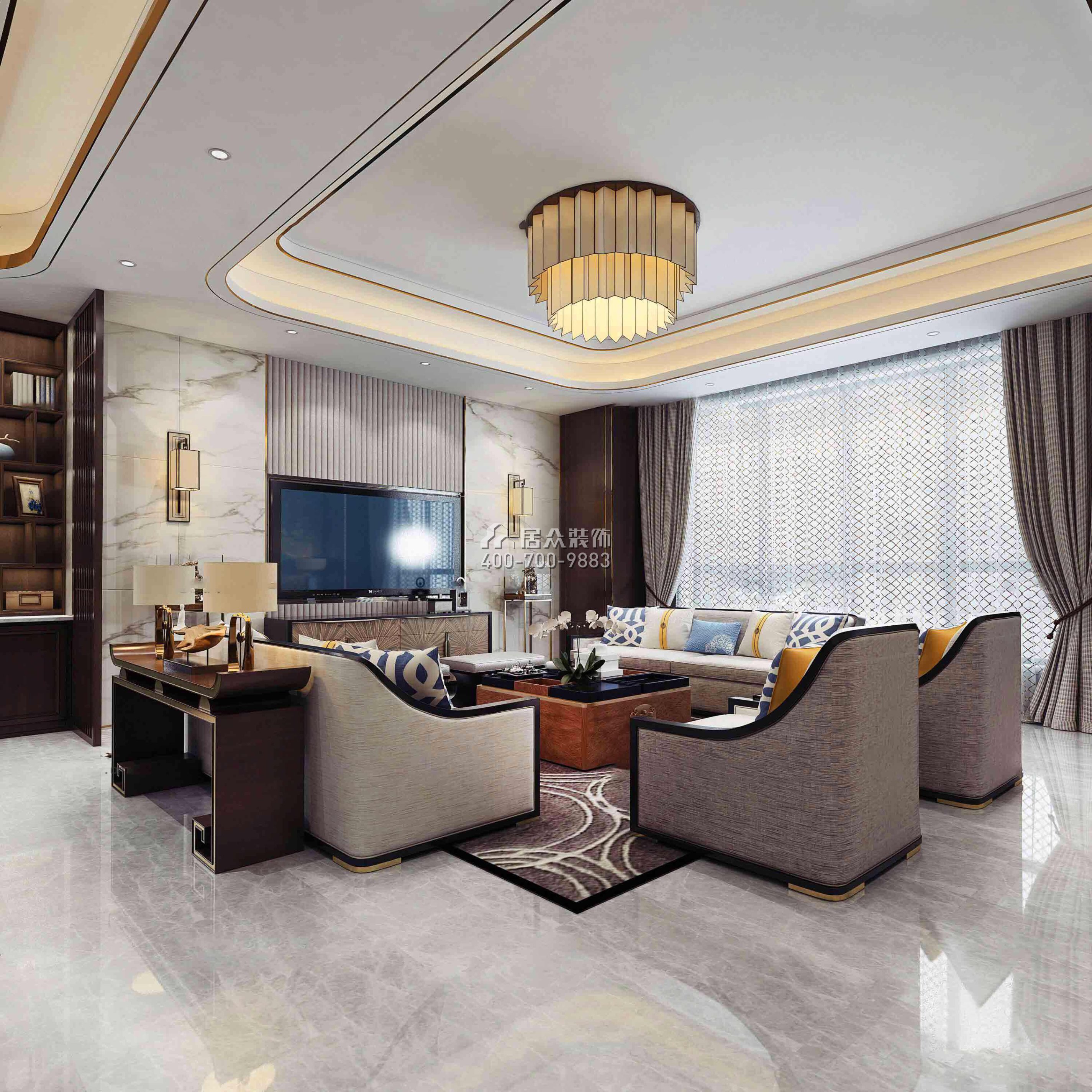 華發新城226平方米中式風格平層戶型客廳裝修效果圖