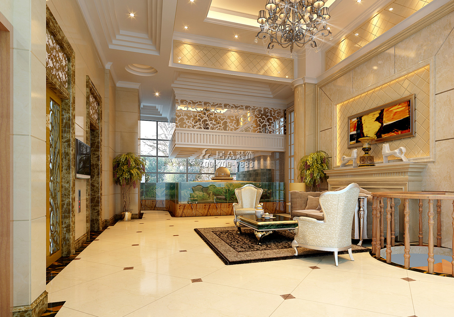 蝴蝶谷名苑400平方米欧式风格复式户型客厅装修效果图