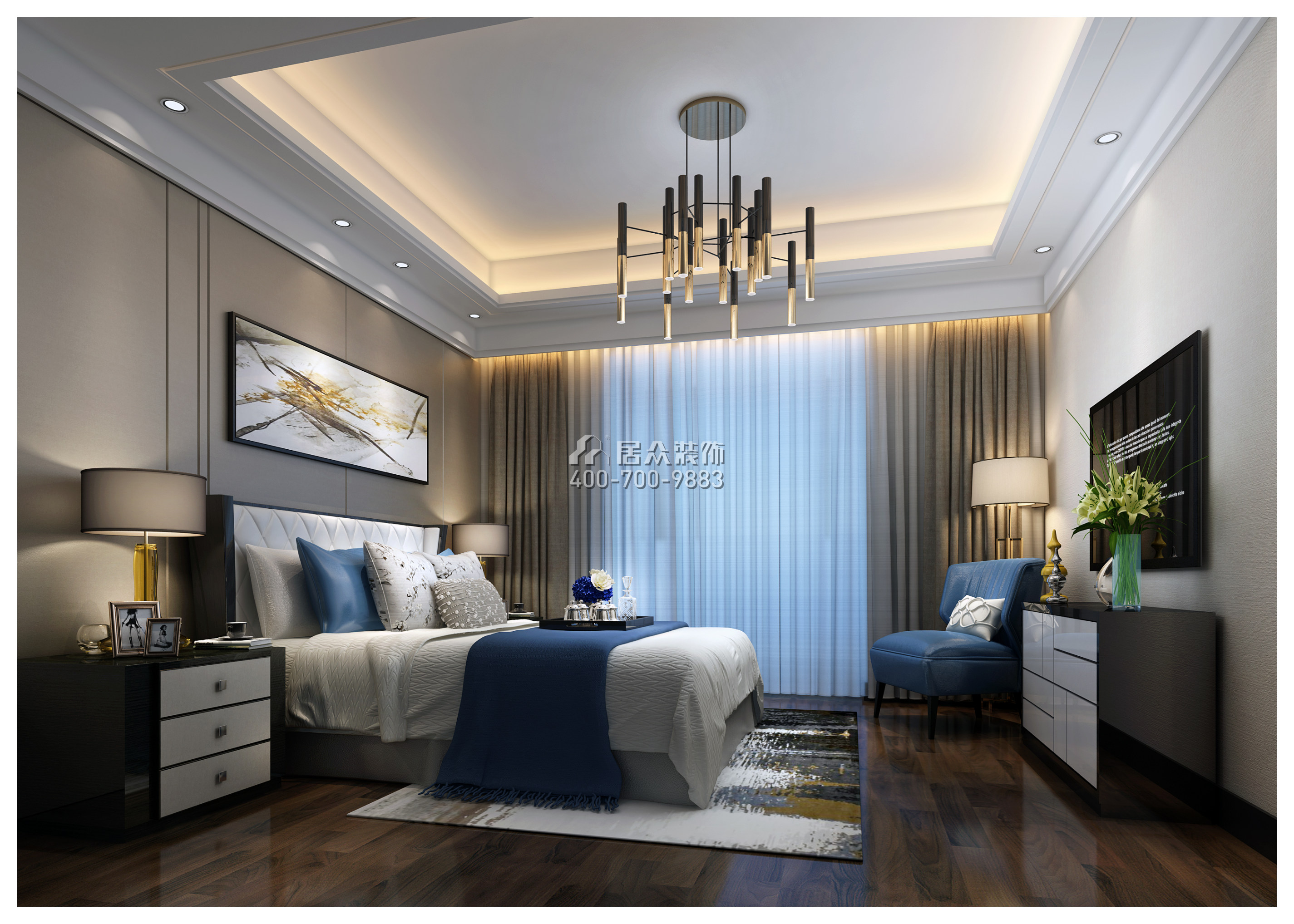 楚天逸品160平方米现代简约风格平层户型卧室装修效果图