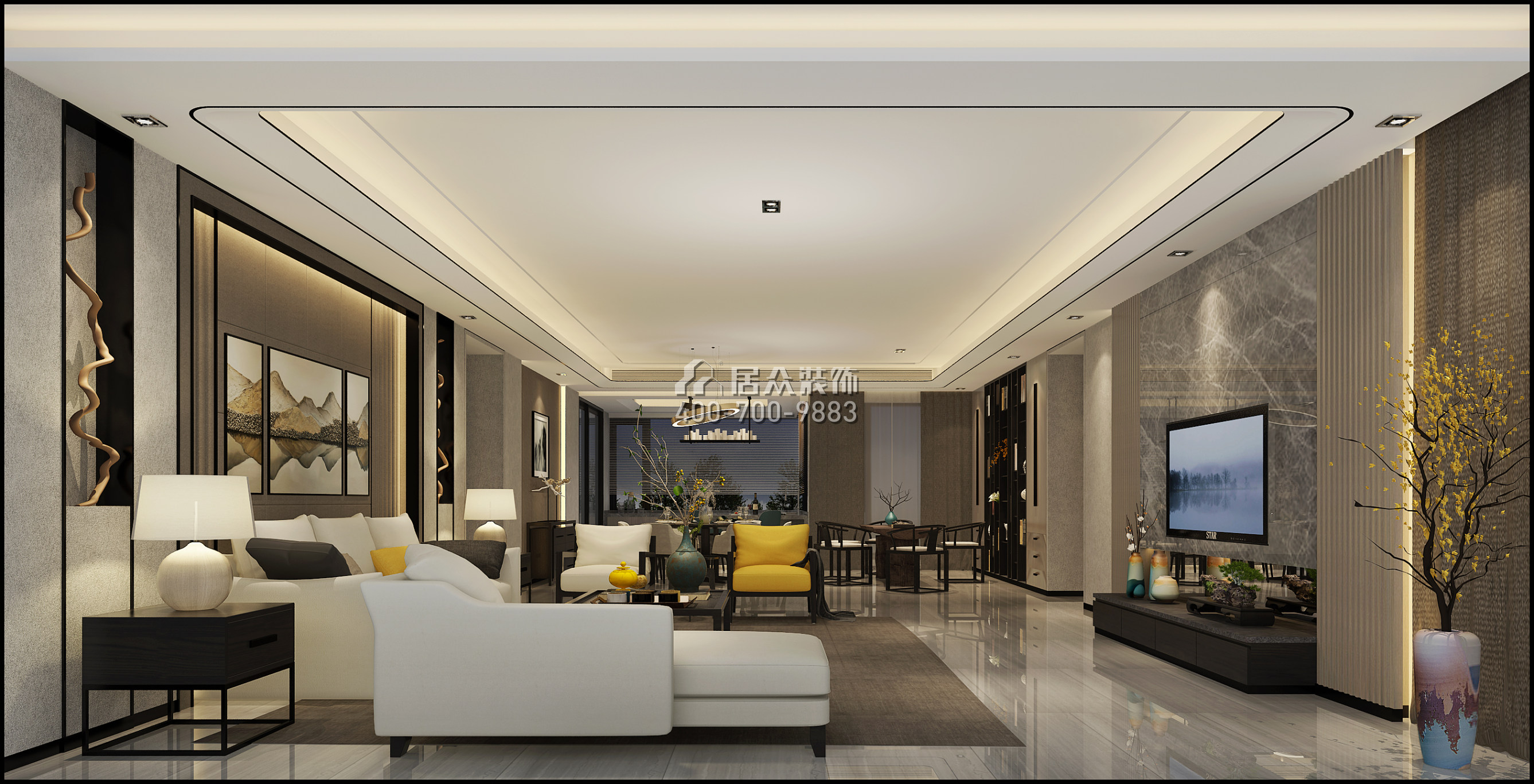 錦繡花園四期280平方米現代簡約風格平層戶型客廳裝修效果圖