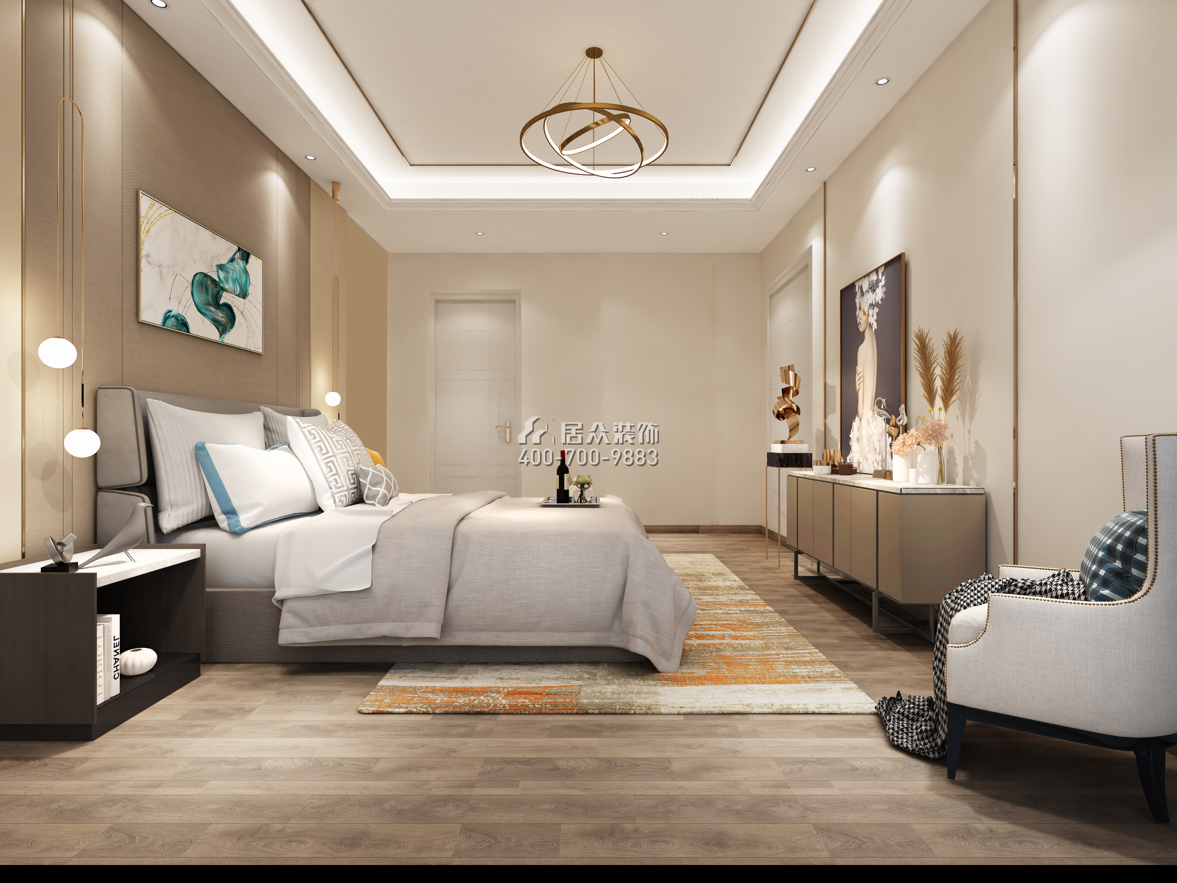 中頤海倫堡110平方米美式風格平層戶型臥室裝修效果圖