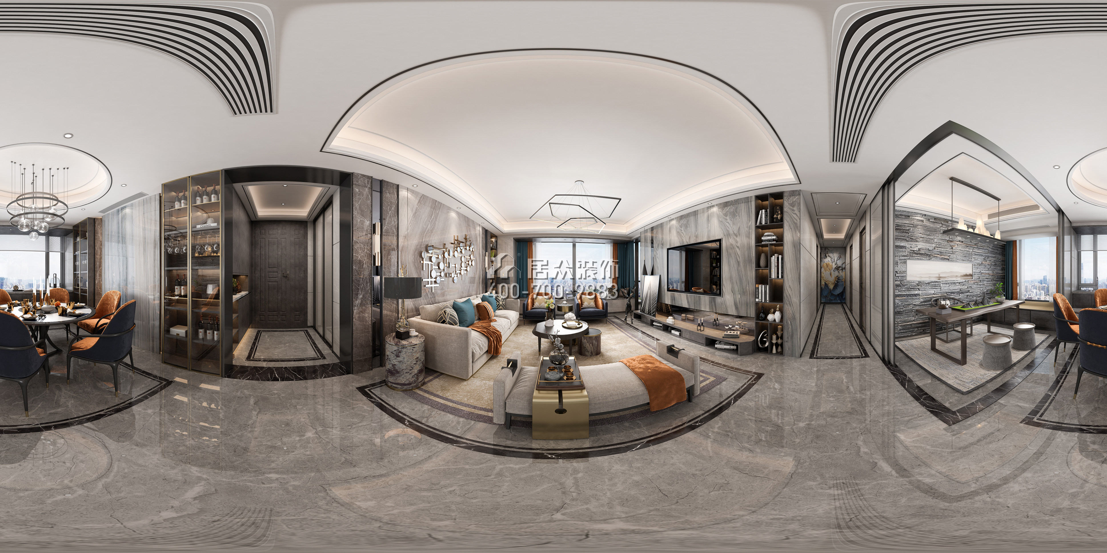 香山美墅五期145平方米现代简约风格平层户型客厅装修效果图