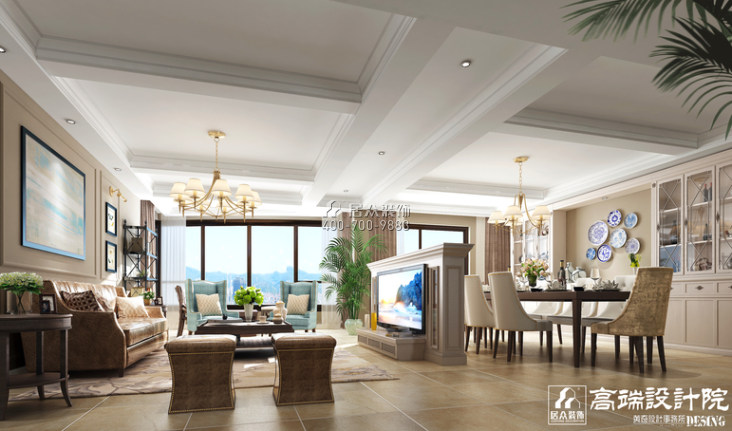 潮宗御苑210平方米美式风格平层户型客厅装修效果图