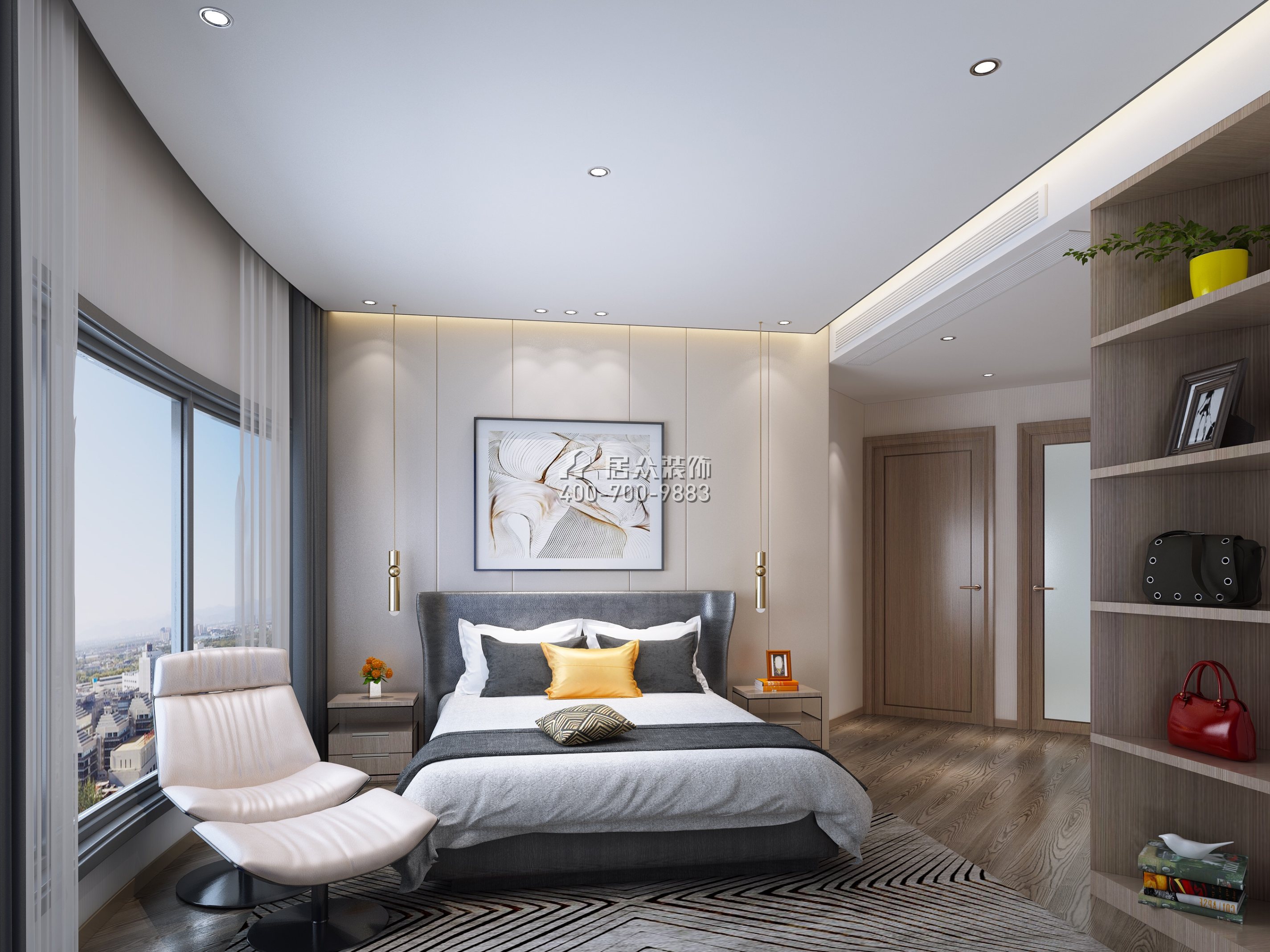 漾日湾畔130平方米现代简约风格平层户型卧室装修效果图