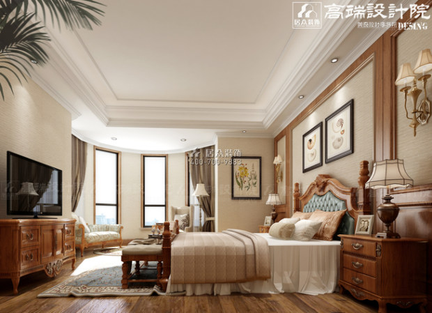 第六都260平方米美式风格平层户型卧室装修效果图