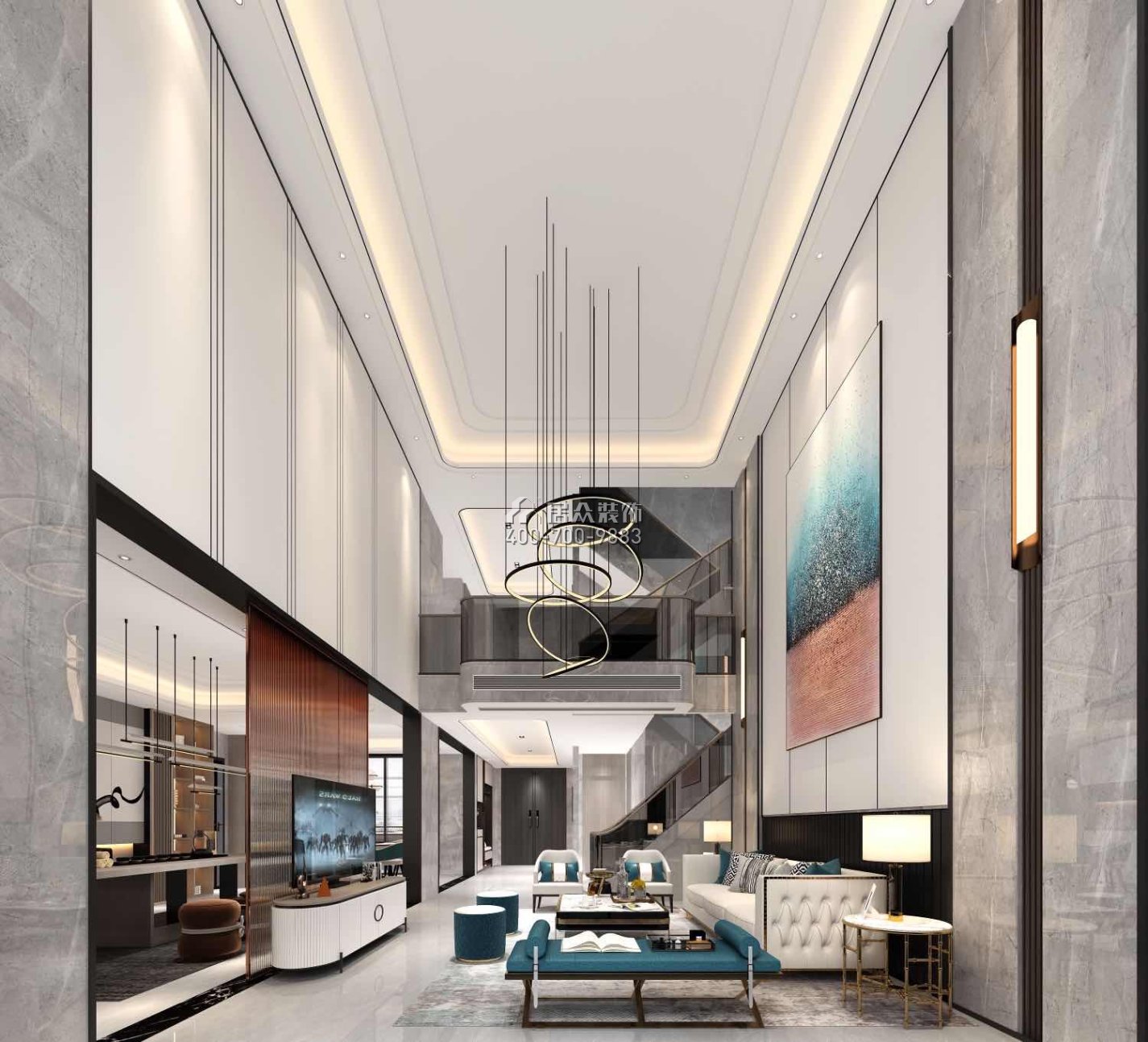 海逸豪庭321平方米现代简约风格别墅户型客厅装修效果图