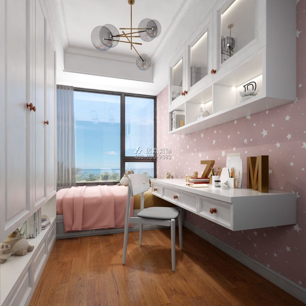 海印长城二期88平方米欧式风格平层户型卧室书房一体装修效果图