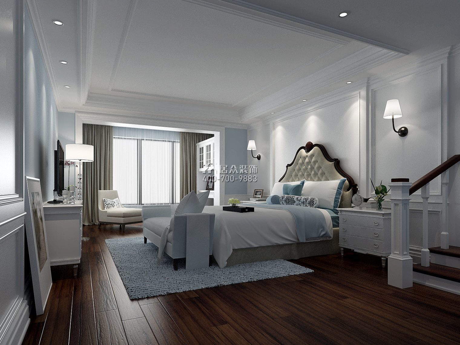 御华园269平方米美式风格复式户型卧室装修效果图