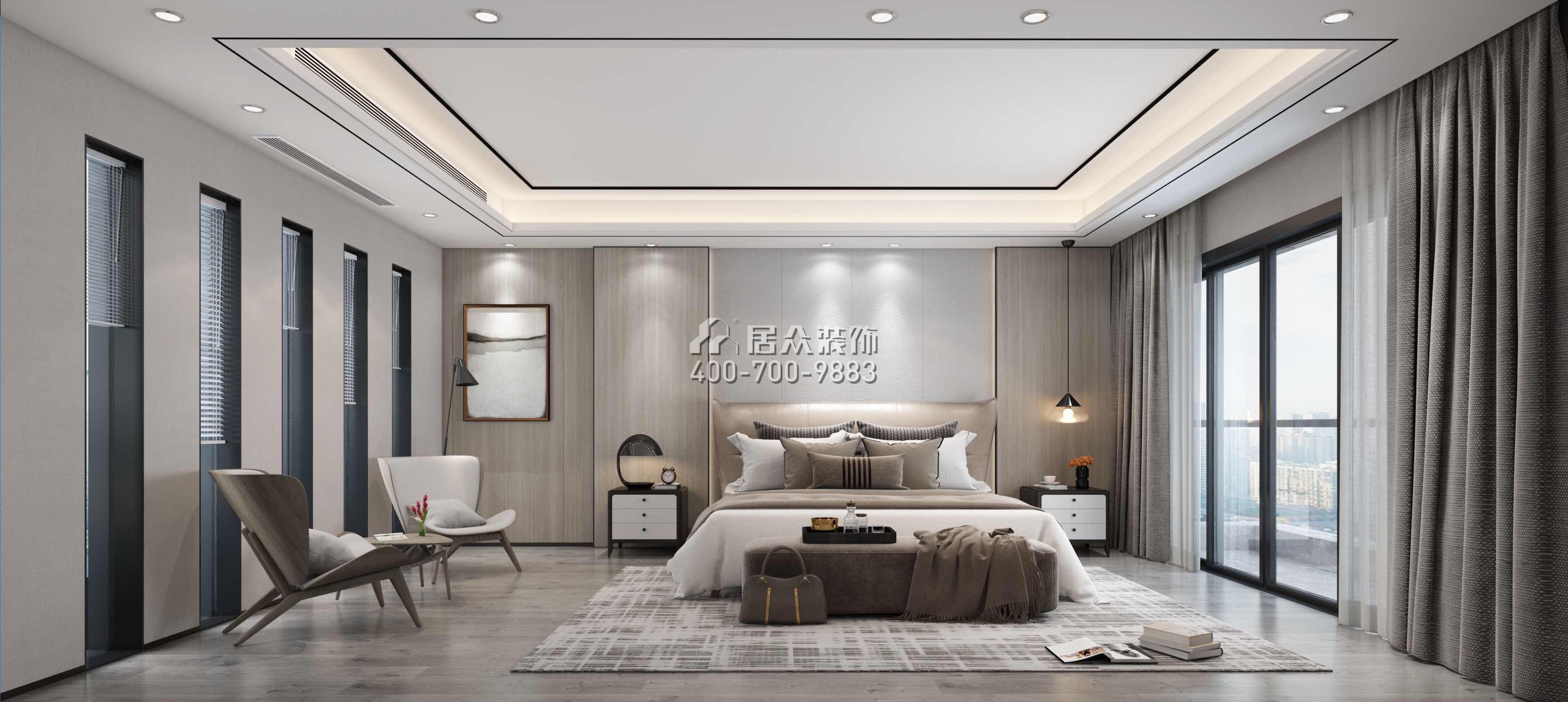 中海大山地468平方米现代简约风格别墅户型卧室装修效果图