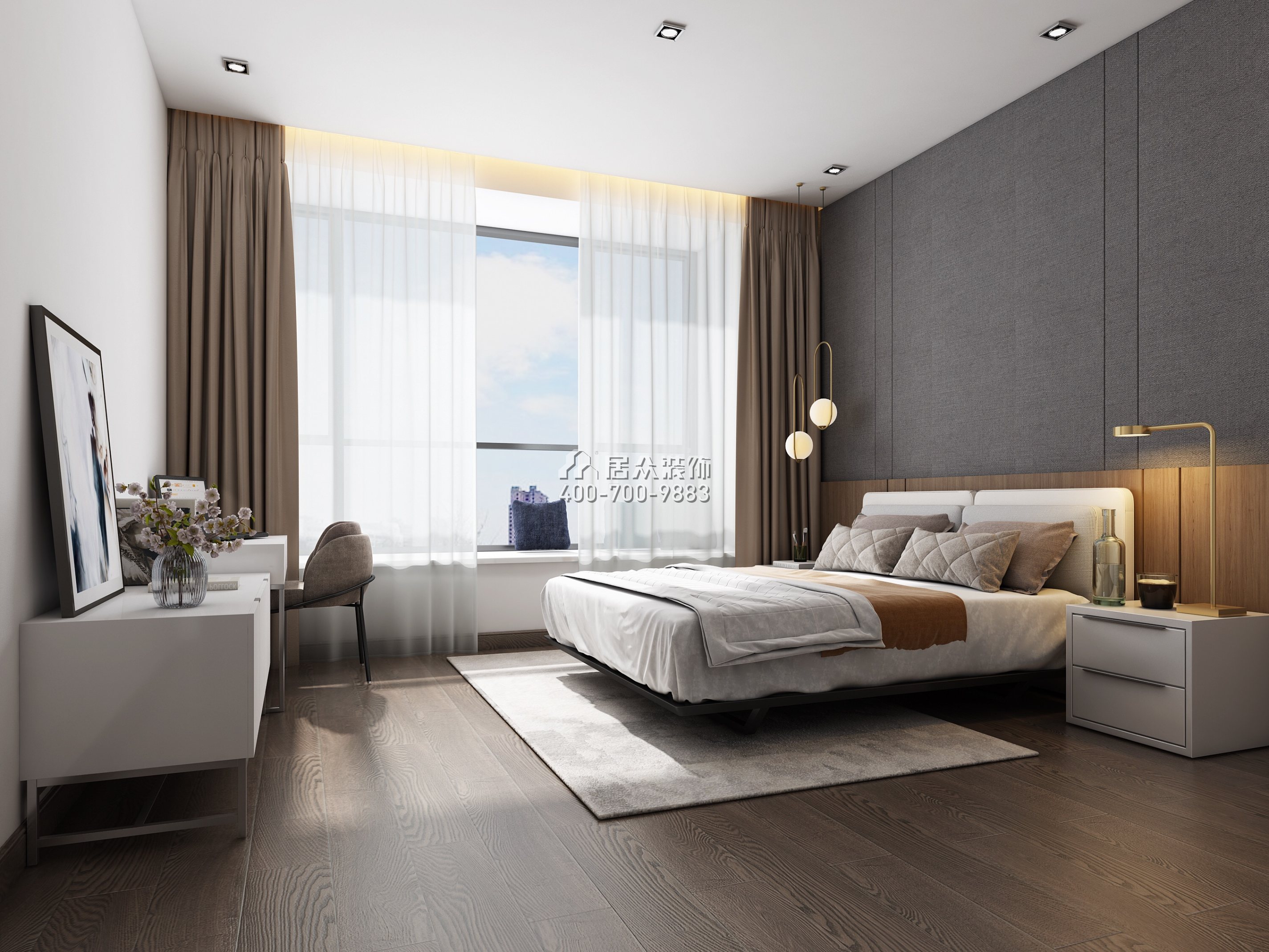银湖蓝山润园二期260平方米现代简约风格平层户型卧室装修效果图