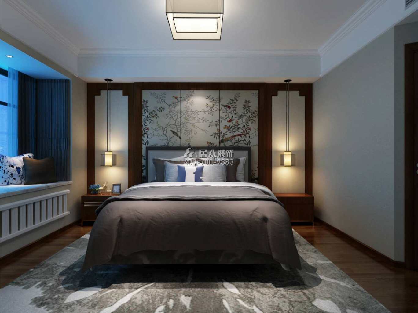 方正园128平方米中式风格平层户型卧室装修效果图