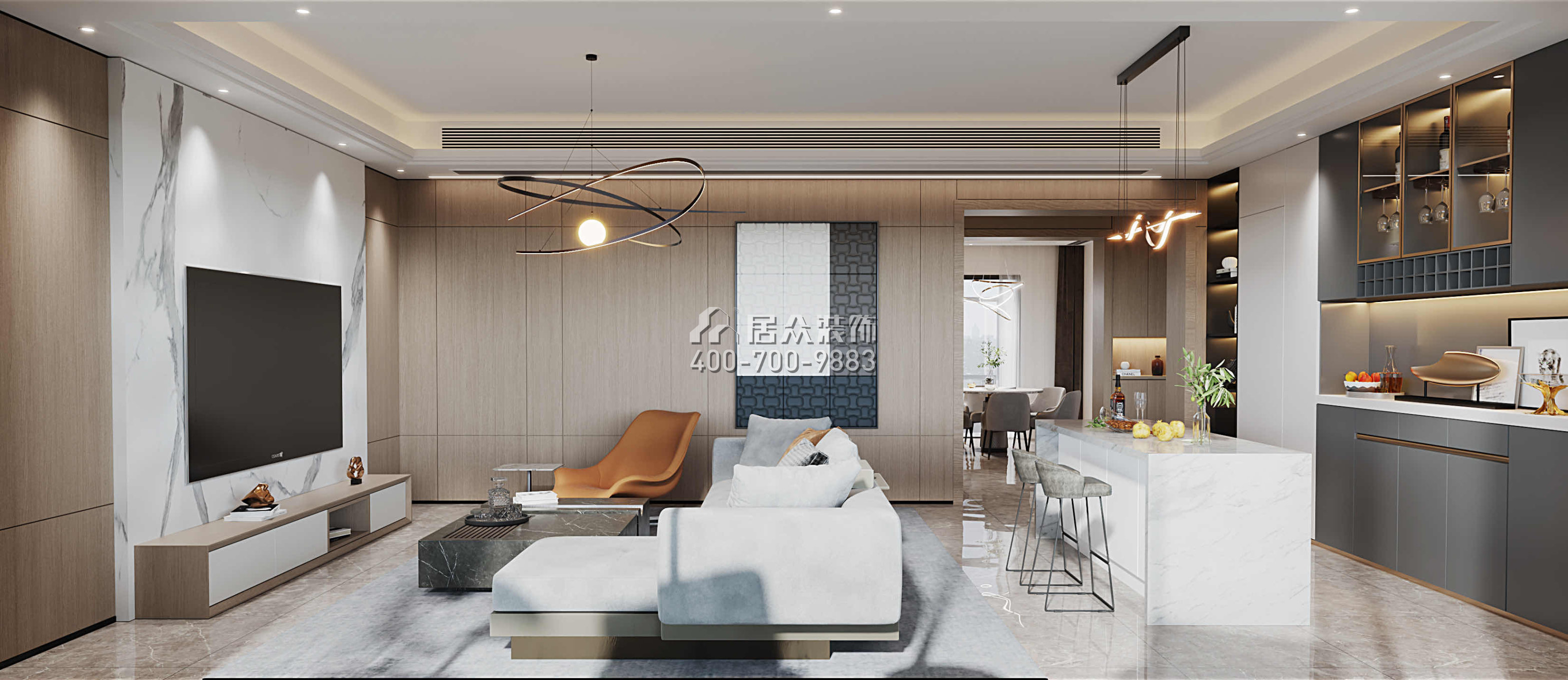 华发绿洋湾191平方米现代简约风格平层户型客厅装修效果图