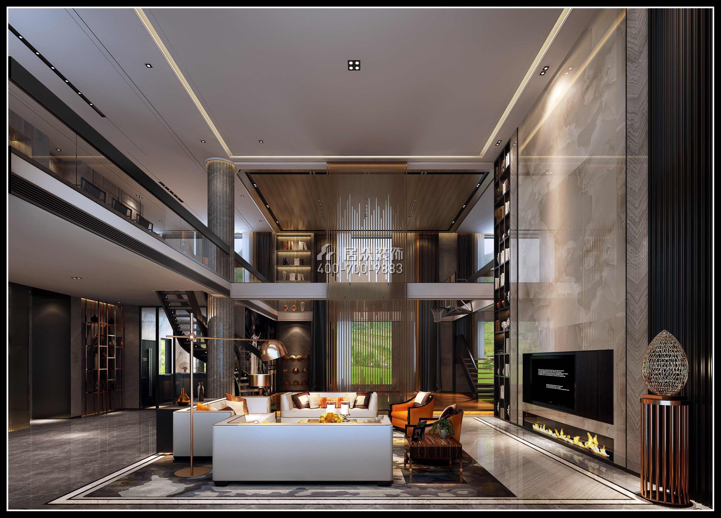 星河传说600平方米现代简约风格复式户型客厅装修效果图