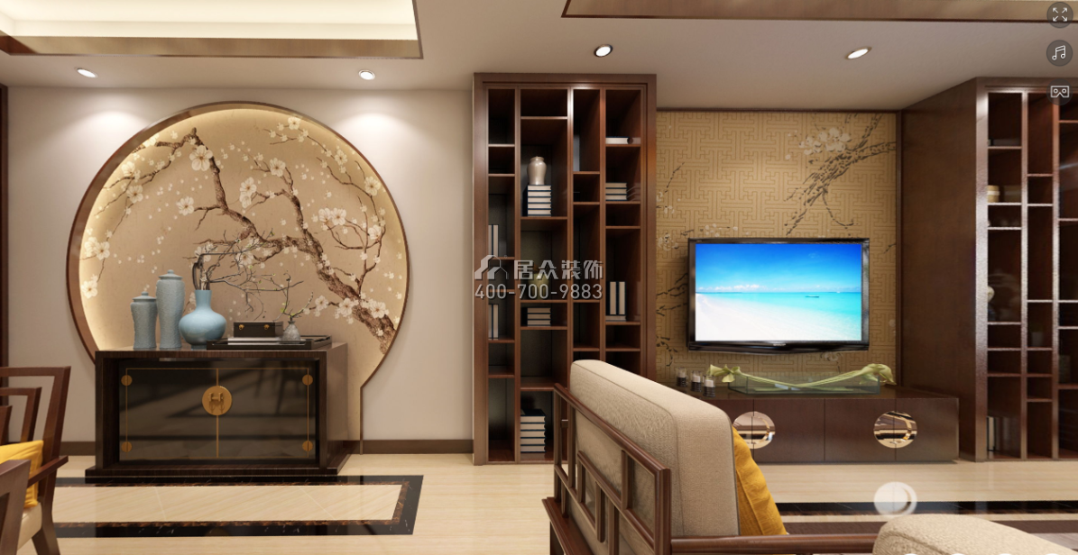 碧桂園天璽灣150平方米中式風格平層戶型客廳裝修效果圖