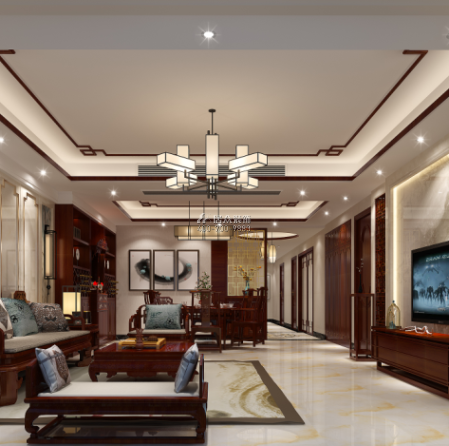 珊瑚天峰170平方米中式风格平层户型客厅装修效果图