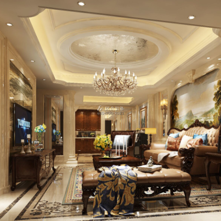 全盛紫悦龙庭165平方米美式风格复式户型客厅装修效果图