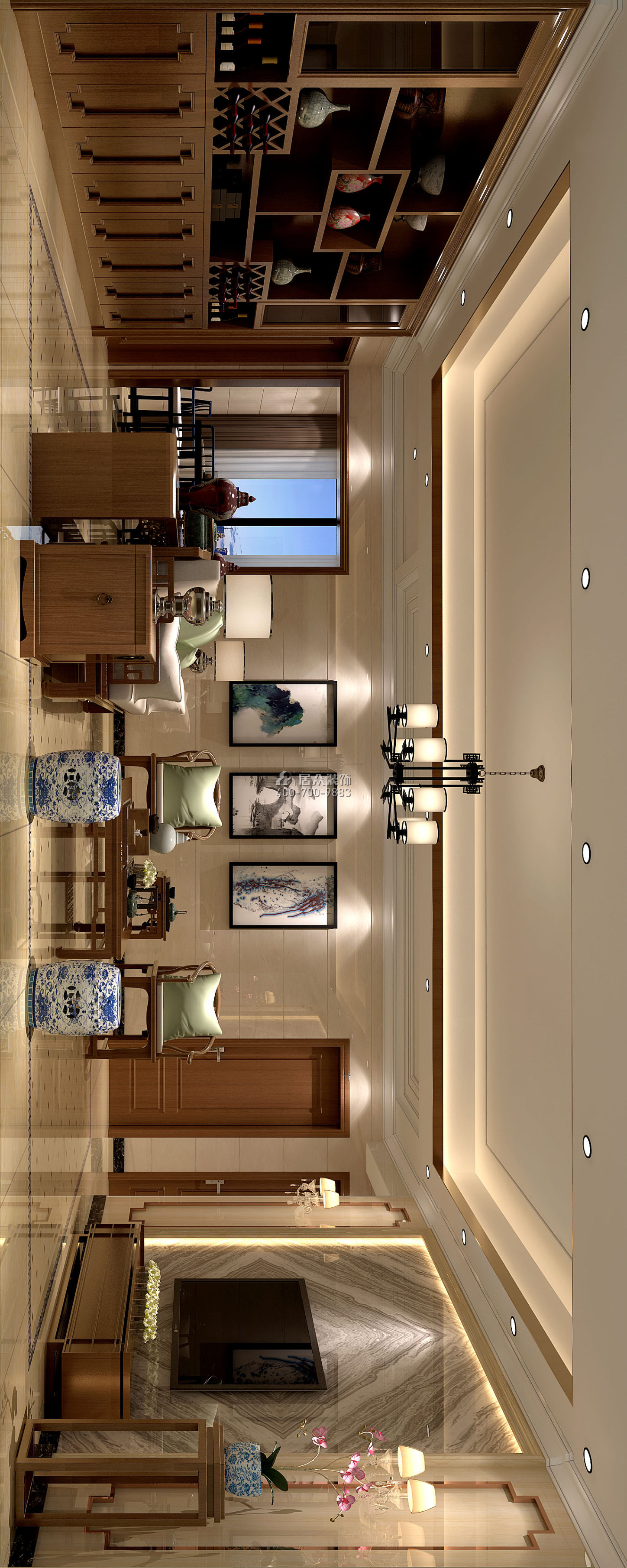 幸福城二期150平方米中式风格平层户型客厅装修效果图