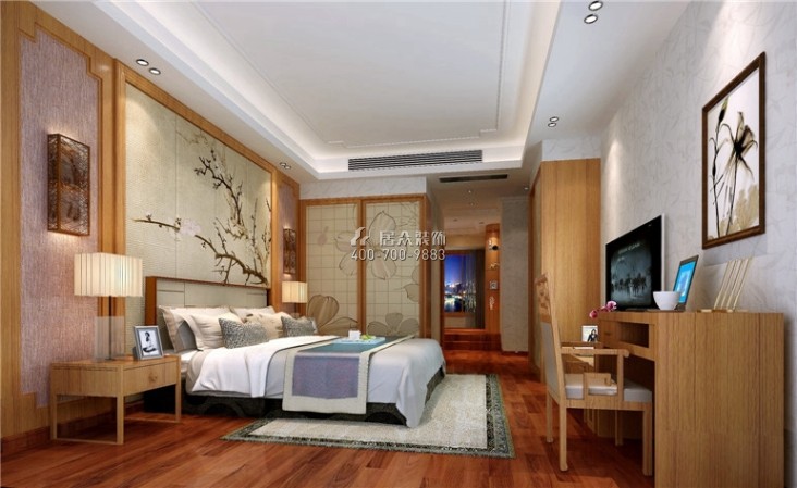 中洲中央公园200平方米中式风格平层户型卧室装修效果图