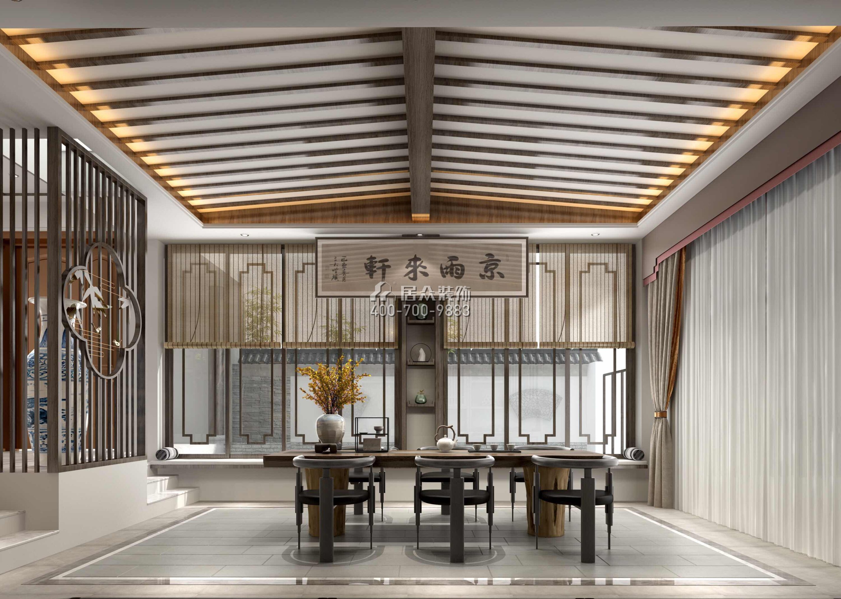 银湖山庄300平方米中式风格别墅户型茶室装修效果图