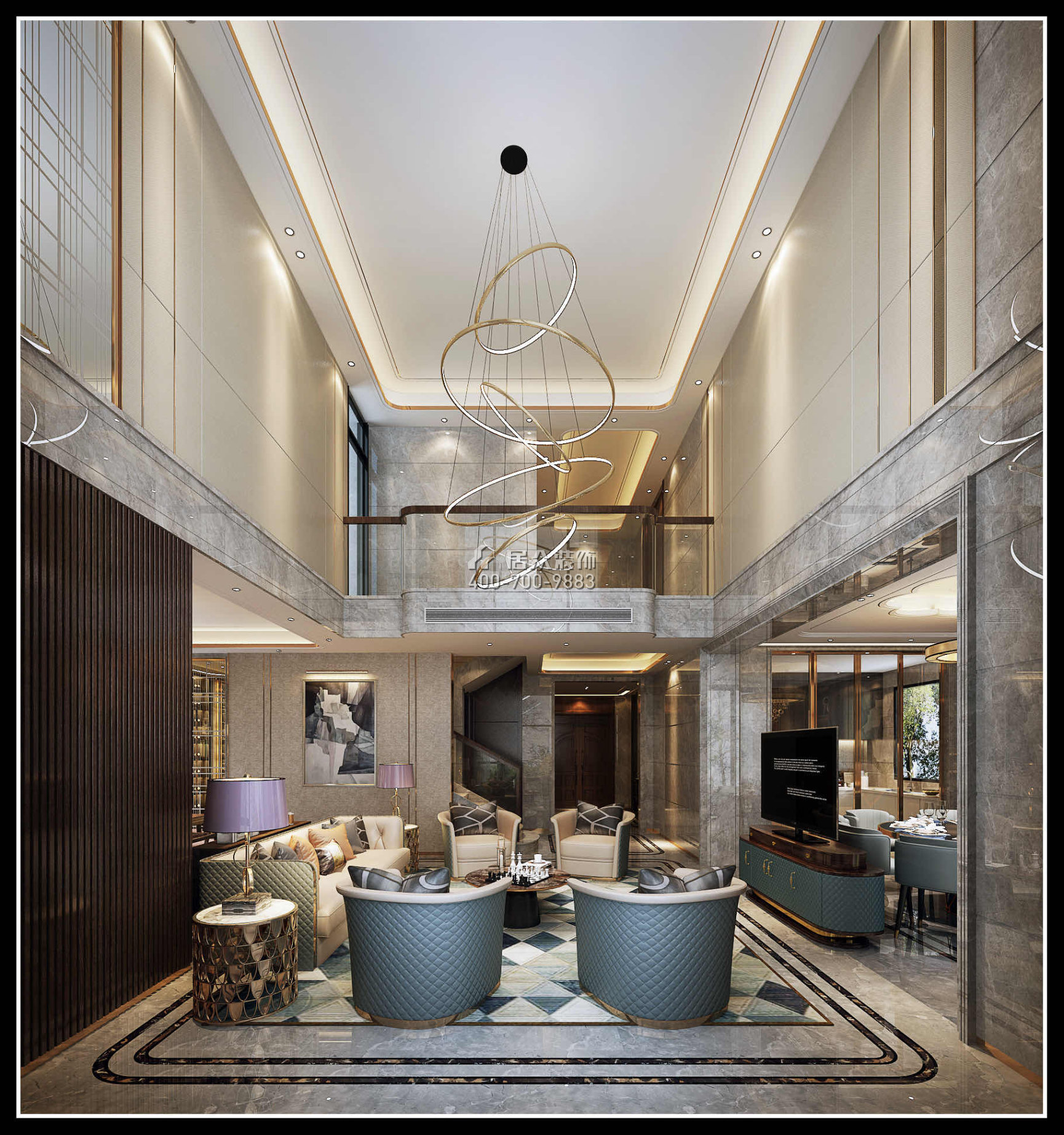 海逸豪庭御峰500平方米现代简约风格别墅户型客厅装修效果图