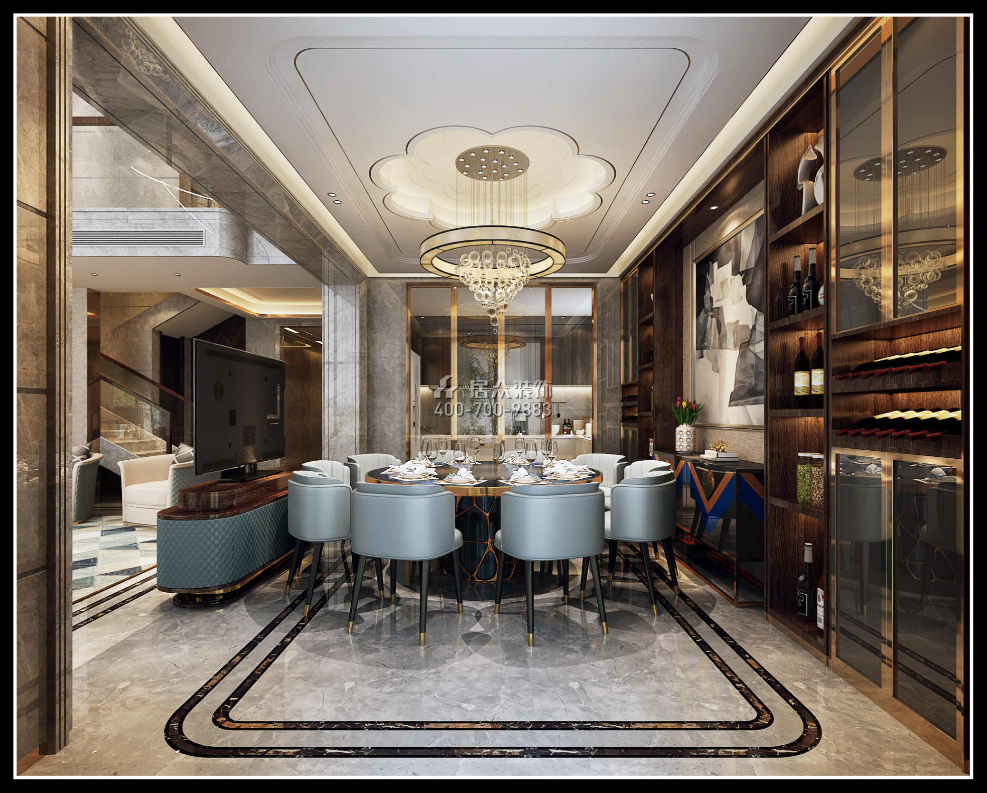 海逸豪庭御峰500平方米现代简约风格别墅户型餐厅装修效果图