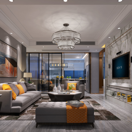 山海韻142平方米現代簡約風格平層戶型客廳裝修效果圖