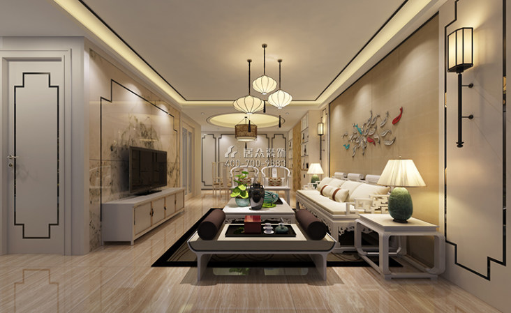 明海雅苑140平方米中式风格平层户型客厅装修效果图