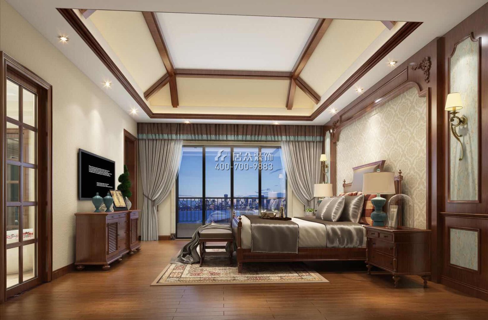 海逸豪庭御峰268平方米美式风格别墅户型卧室装修效果图