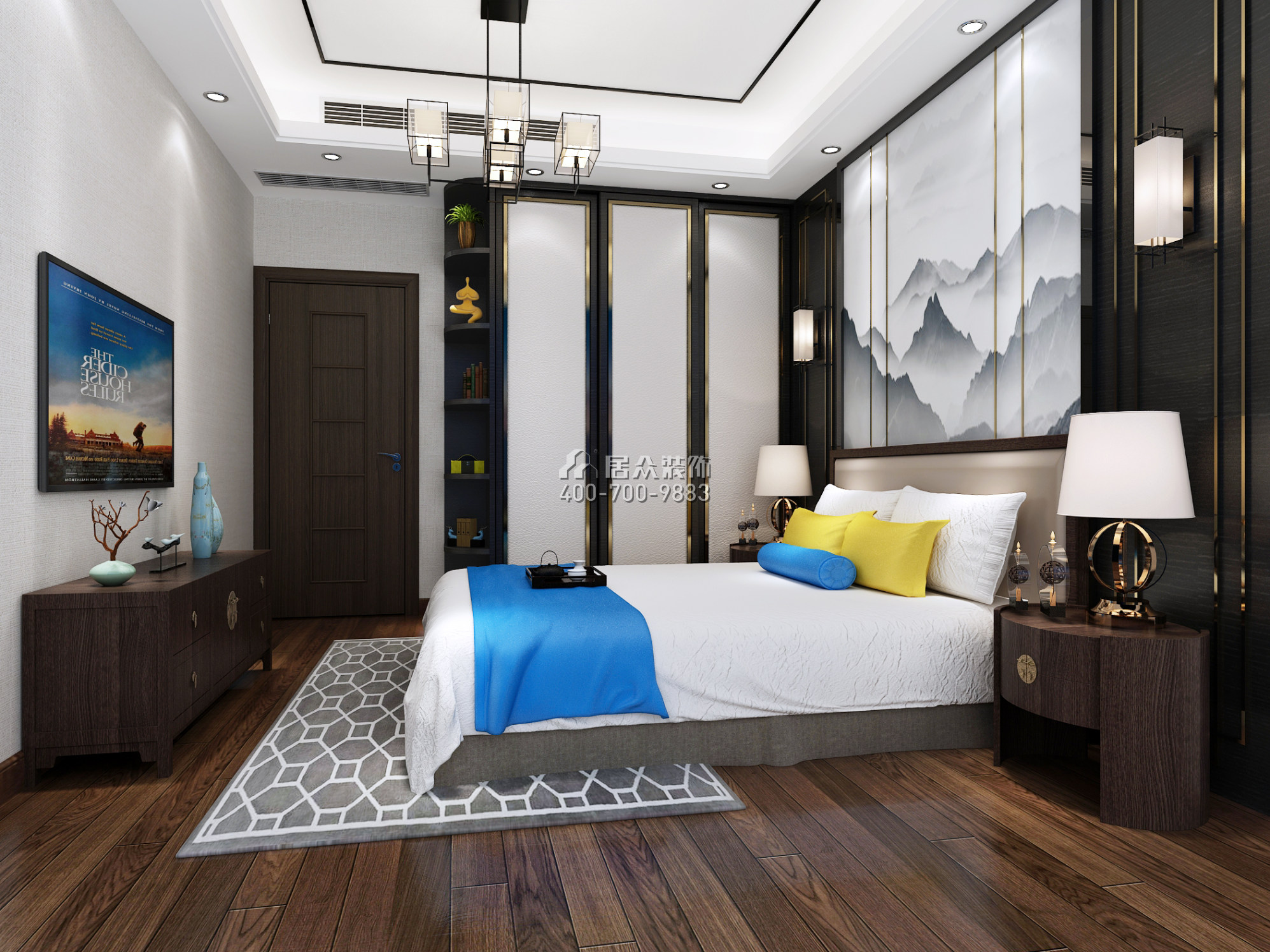 联投东方华府二期89平方米中式风格平层户型卧室装修效果图