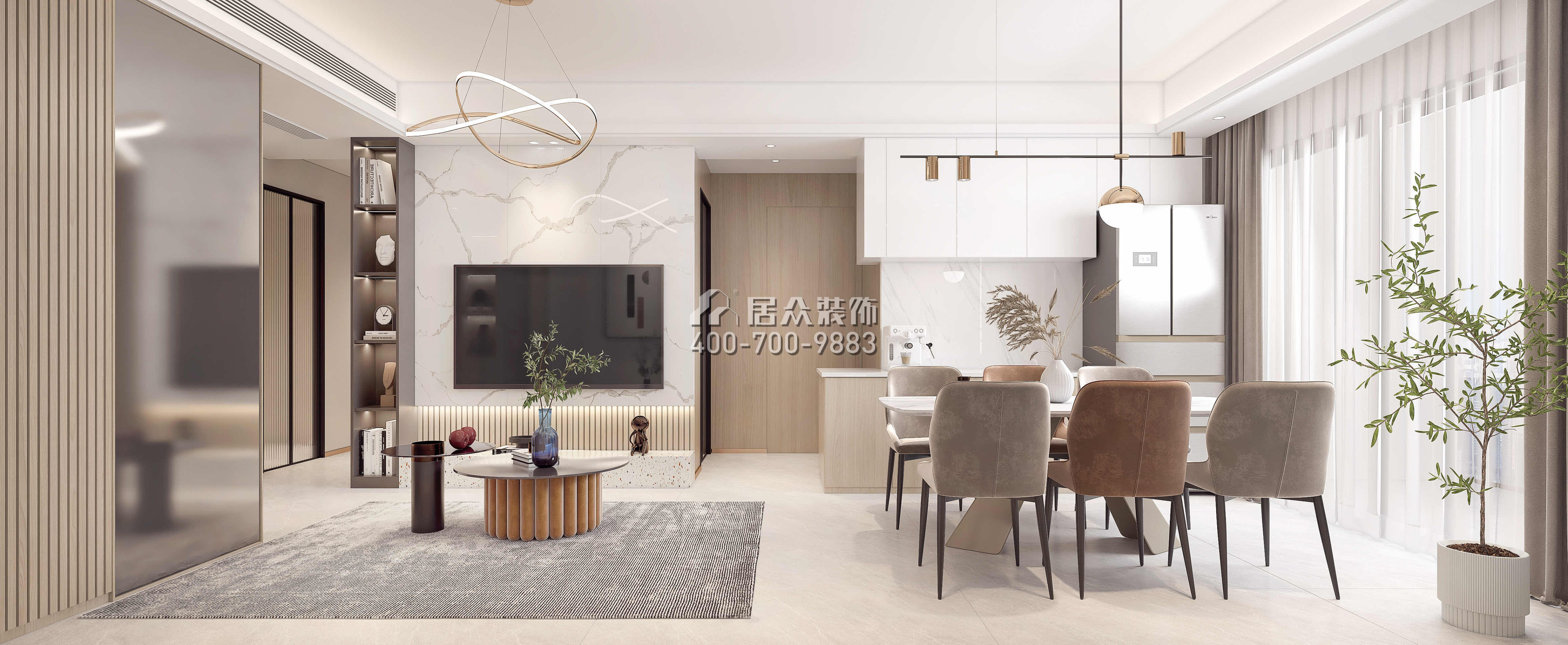 中洲滨海华府79平方米现代简约风格平层户型客厅装修效果图
