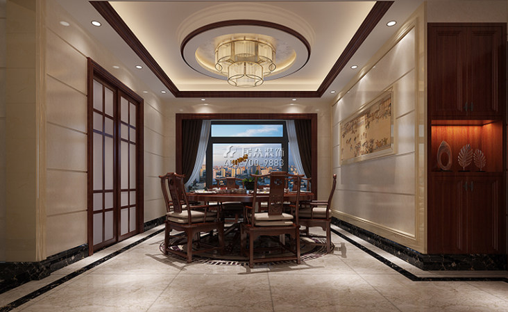 中海千灯湖一号211平方米中式风格平层户型餐厅装修效果图