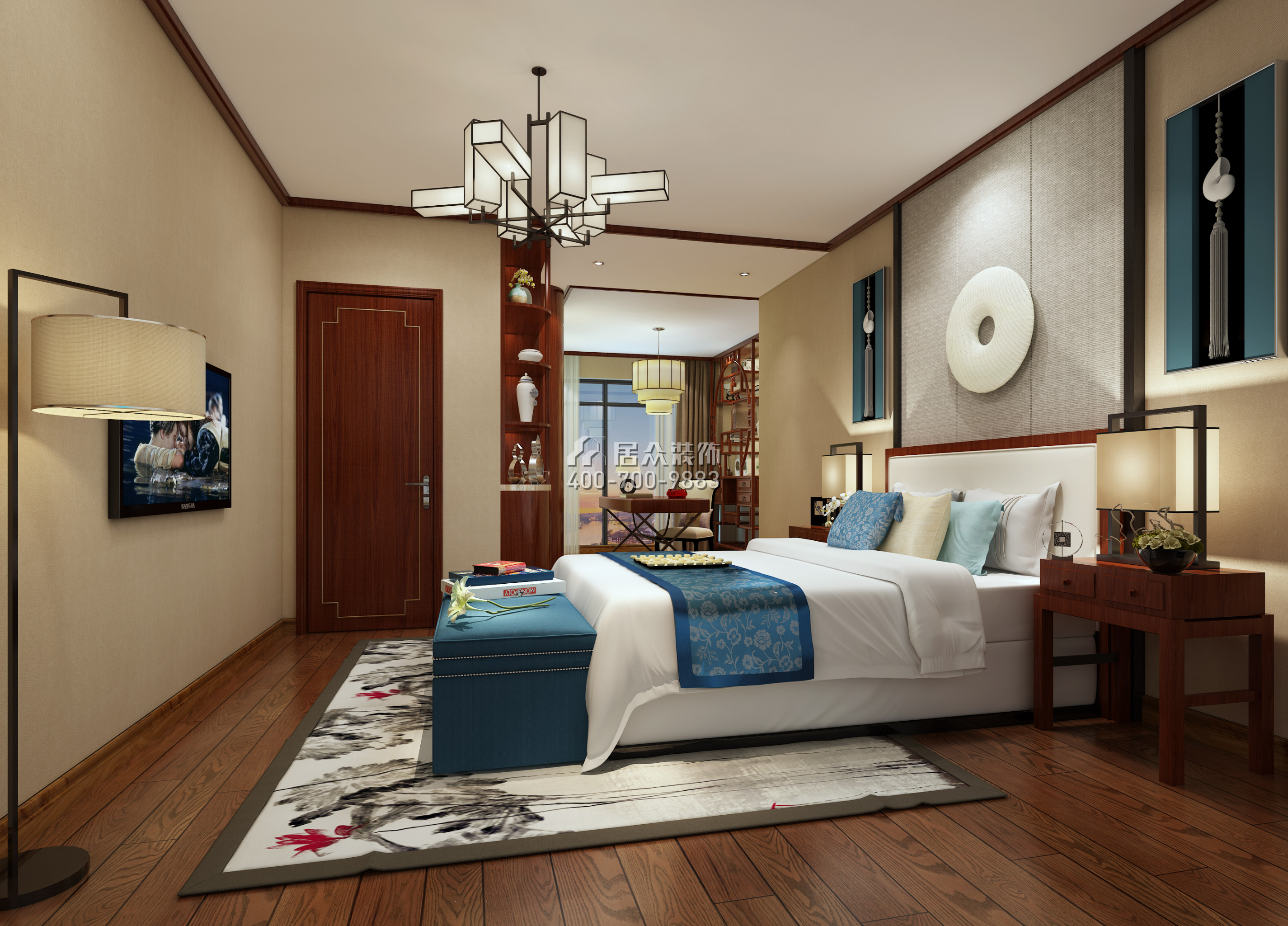 港湾丽都360平方米中式风格复式户型卧室装修效果图