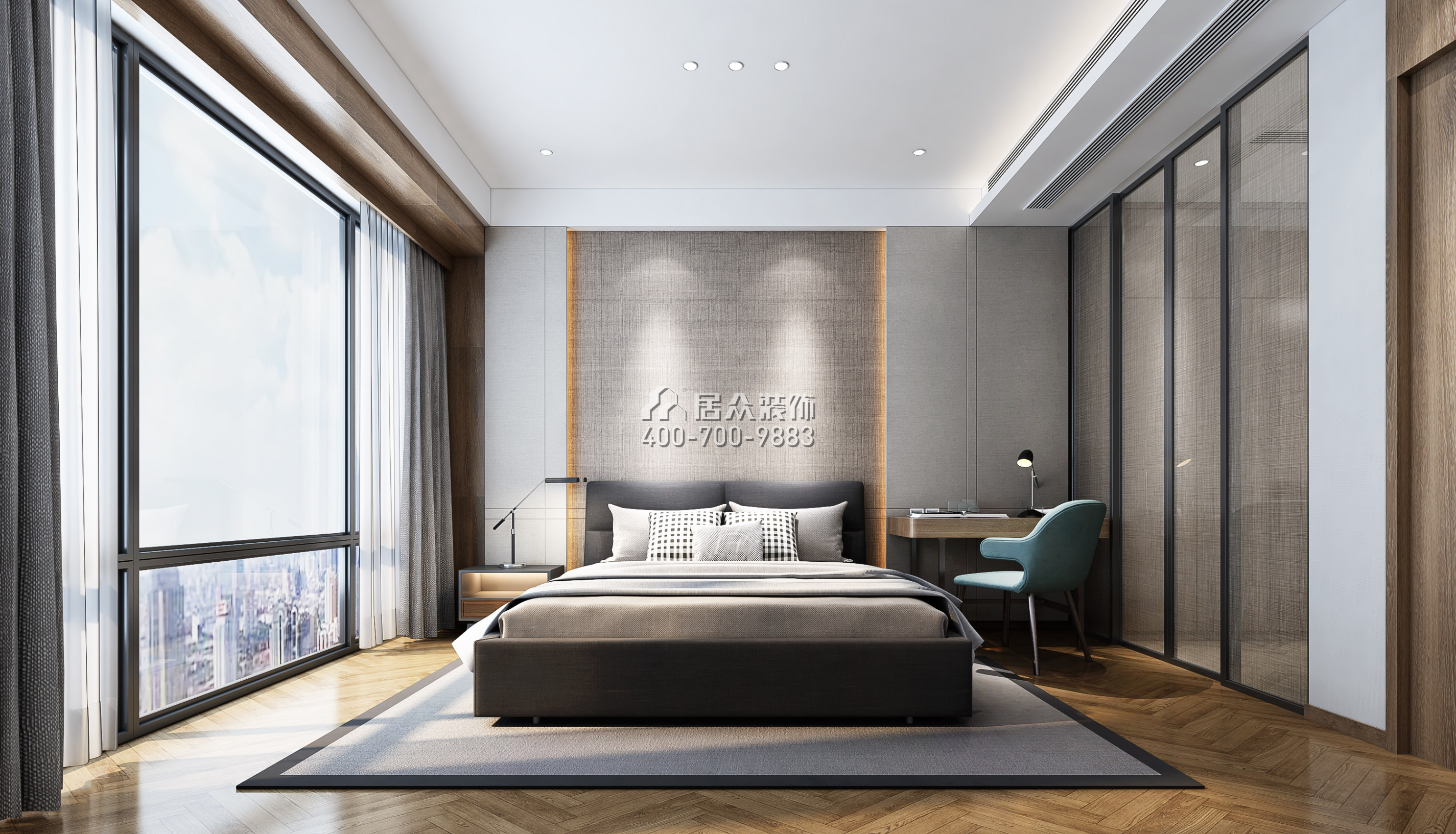 天鹅湖花园二期130平方米现代简约风格平层户型卧室开元官网效果图