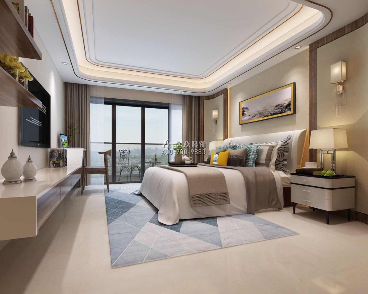 天鹅湖花园一期240平方米现代简约风格平层户型卧室装修效果图