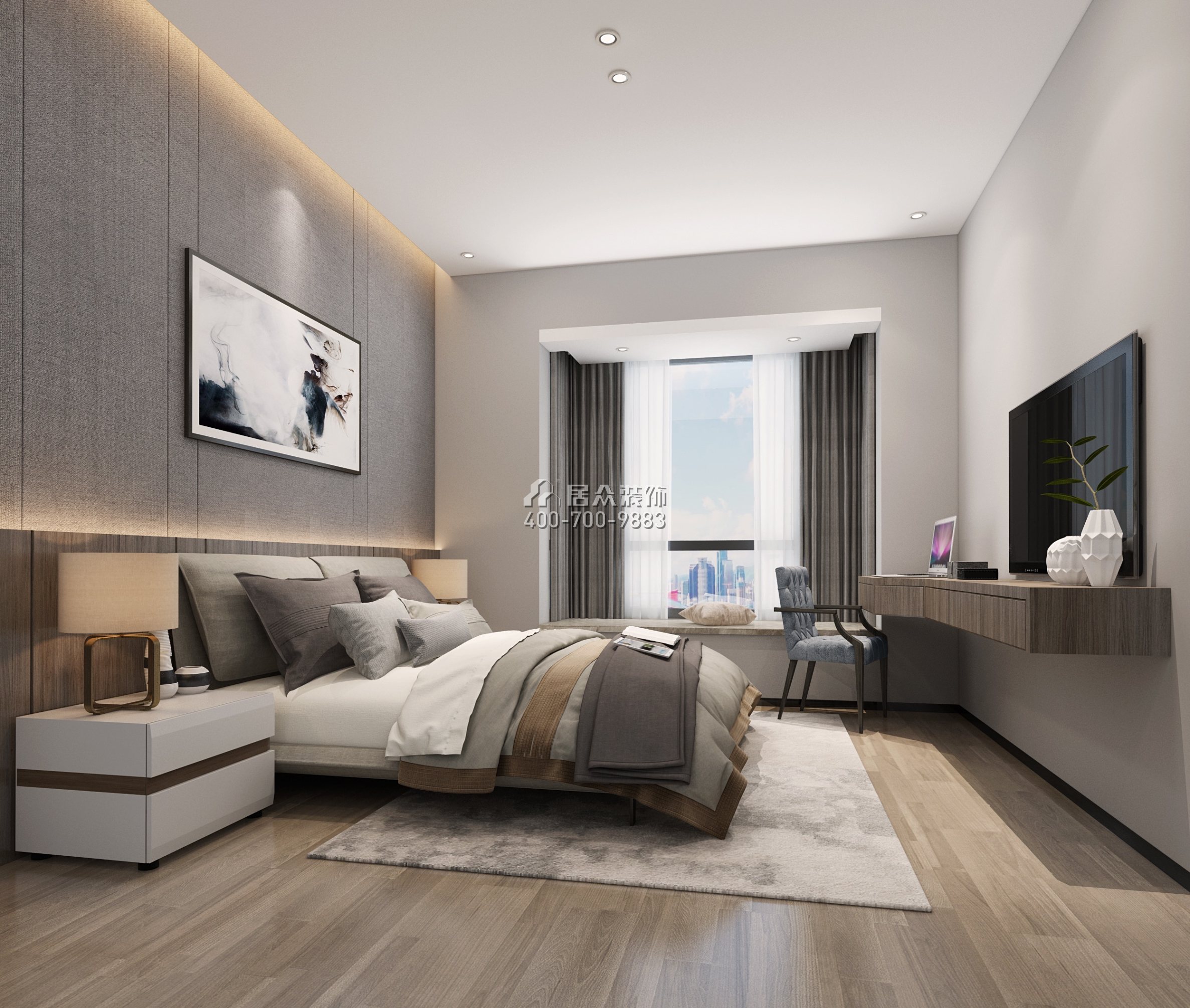海月华庭89平方米现代简约风格平层户型卧室装修效果图