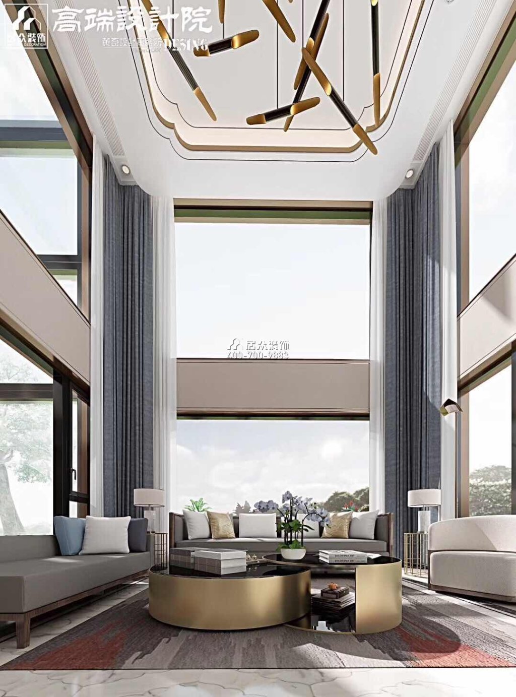 湘江一号500平方米中式风格别墅户型装修效果图