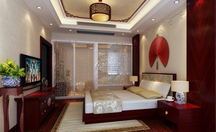 新景国际外滩110平方米中式风格平层户型卧室装修效果图