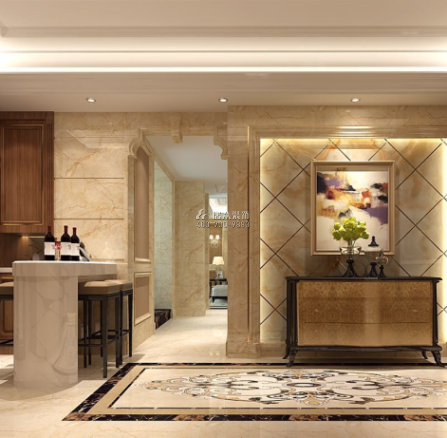 世茂湖濱首府230平方米美式風格平層戶型客廳裝修效果圖
