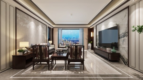 三一翡翠灣240平方米中式風格平層戶型客廳裝修效果圖