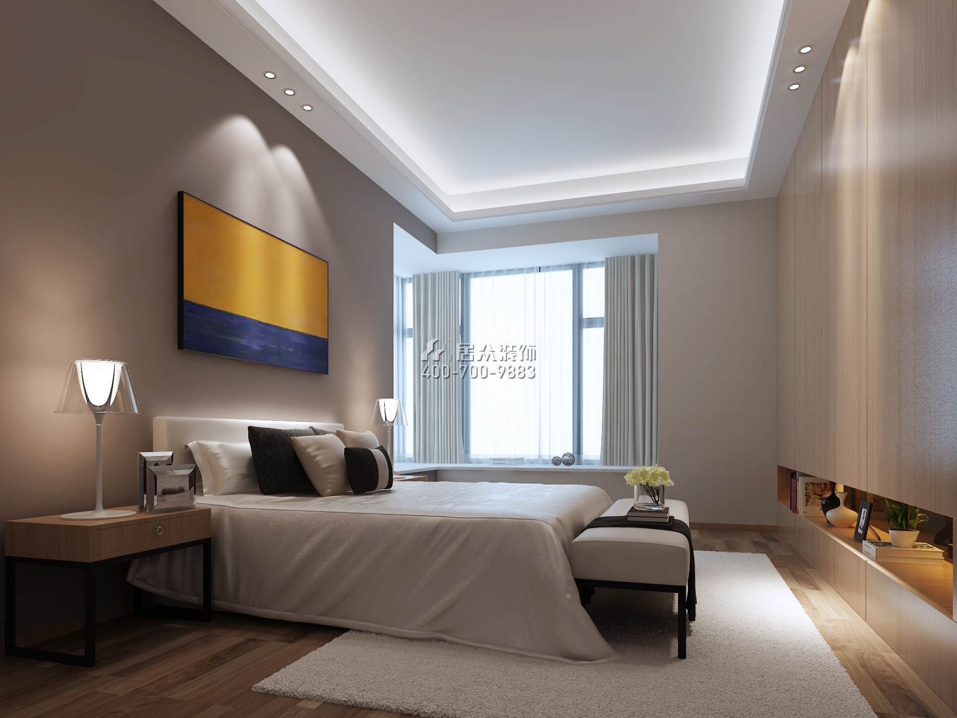 雅居乐富春山居182平方米现代简约风格平层户型卧室装修效果图