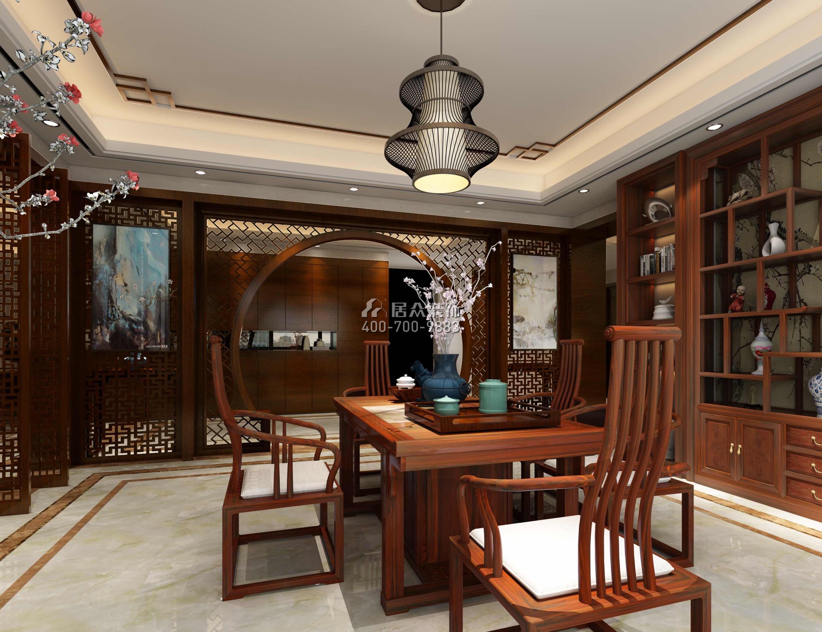 博林天瑞328平方米中式风格平层户型书房装修效果图
