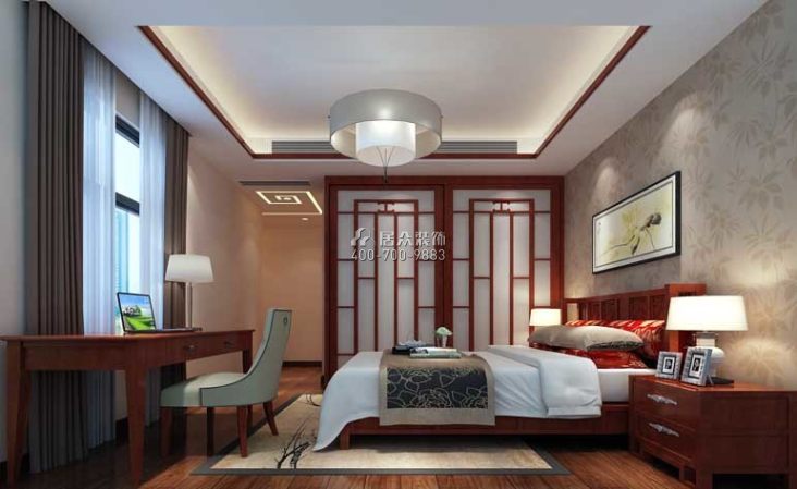 紫御华庭144平方米中式风格平层户型卧室装修效果图